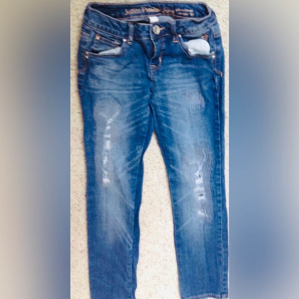 Justice Premium Blue Denim Jeans Girls Size 10R Simply Low Distressed 5 Pocket
